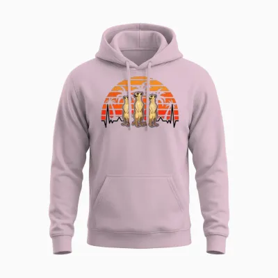 Meerkat Heartbeat Retro Unisex Hoodie - Light Pink