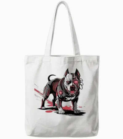 Cyberbeast: the Half-Machine Pitbull Tote Bags - White