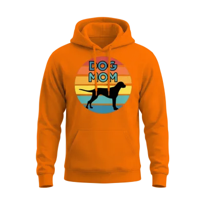 Dog Mom Cuddling Puppy , Dogs Lovers Unisex Hoodie - Safety Orange