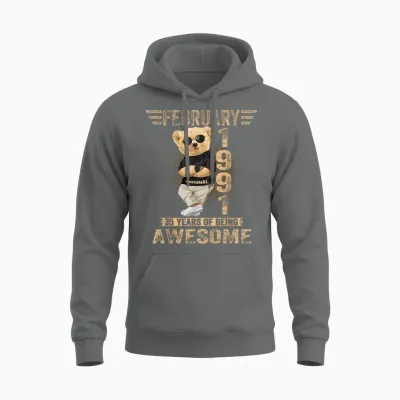 Awesome Teddy Bear 35 February for Men and Women 1991 Unisex Hoodie - Graphite Heather