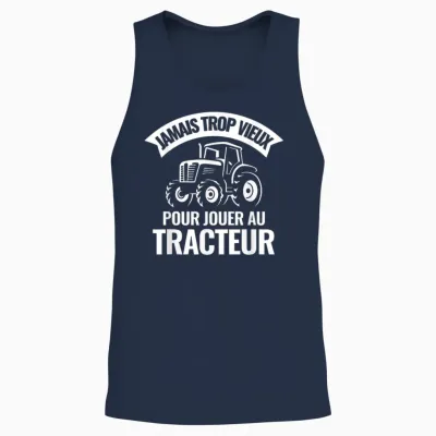 Never Too Old to Play Tractor Farmer Unisex Tank Top - Navy