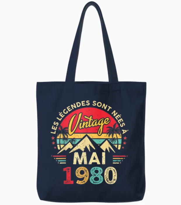 Vintage Mai 1980 Cadeau Anniversaire 46 Ans Hommes Femmes Tote Bags in Navy