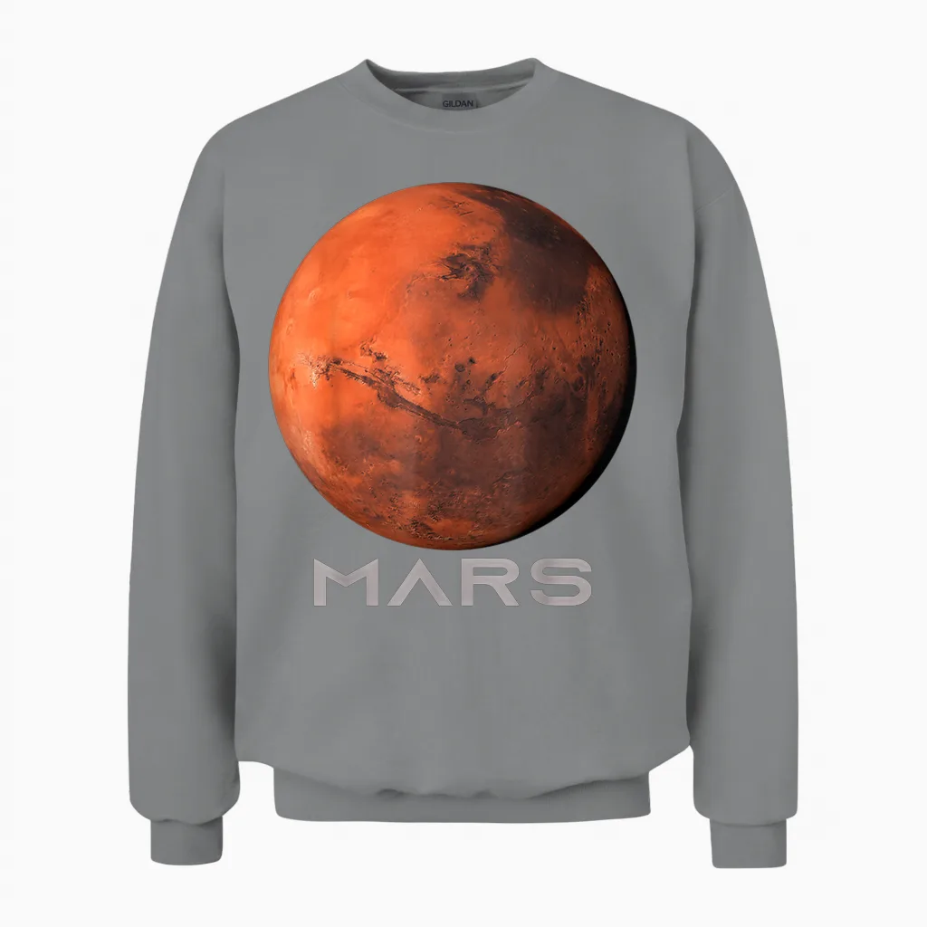 Mars Planet Shirt, Solar System Planet T-Shirt for Women, Men, Children, T-Shirt, Black Unisex Sweatshirt in Sport Grey