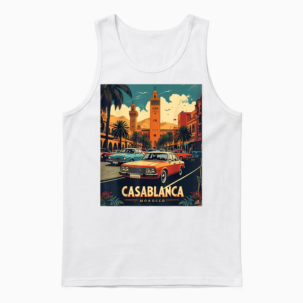 Casablanca Morocco Vintage 80s Retro Style Unisex Tank Top in White