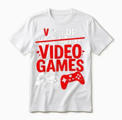 V Is for Video Games Funny Valentines Gamer Boy Men Unisex T-Shirt - White