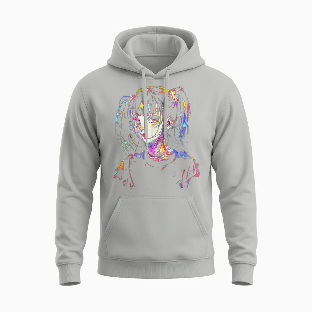 Anime Manga Graphic Illustration Colorful Anime T-Shirt, Black, S Unisex Hoodie in Ash
