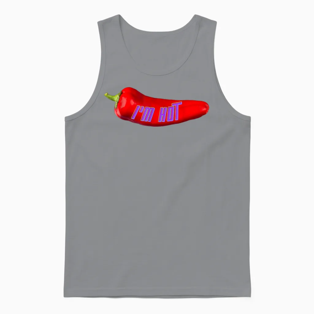 Funny I'm Hot Red Chilli Pepper for Mom Dad T-Shirt, Black, S Unisex Tank Top in Sport Grey