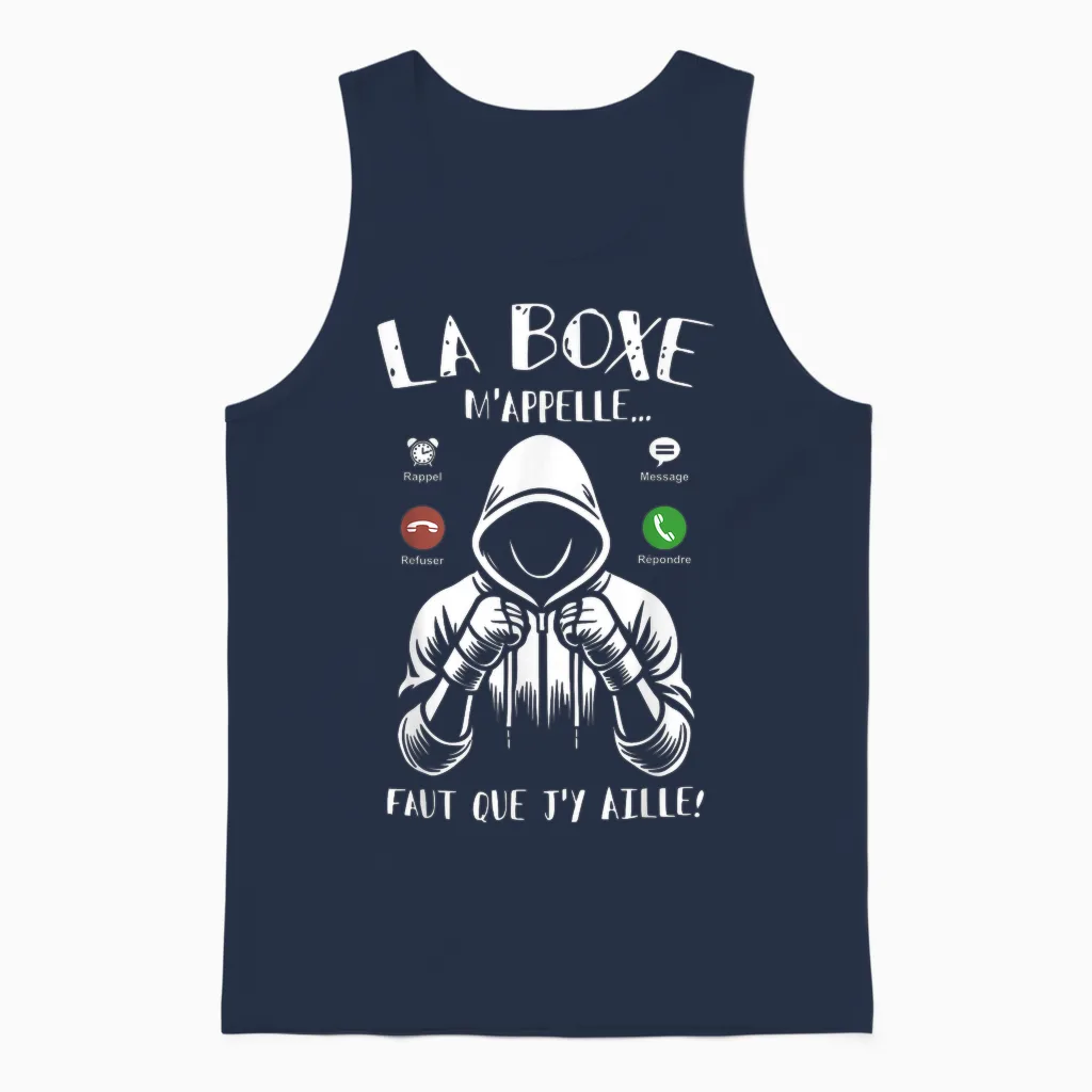 Boxing T-Shirt Man Boy Boxer Humour La Boxe M'appelle T-Shirt, Black, S Unisex Tank Top in Navy