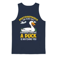 Duck Ducks Funny Anatidaephobia Fear Gift Unisex Tank Top - Navy – 1