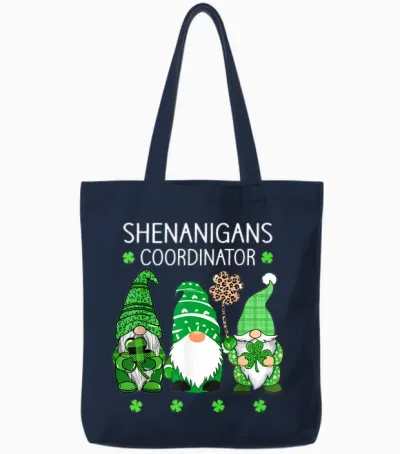 St Patricks Day Lucky Shamrock Shenanigans Gnomes Women Tote Bags - Navy
