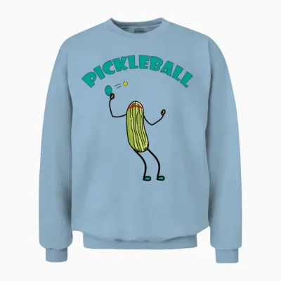 Funny Pickle Playing Pickleball Unisex Sweatshirt - Light Blue