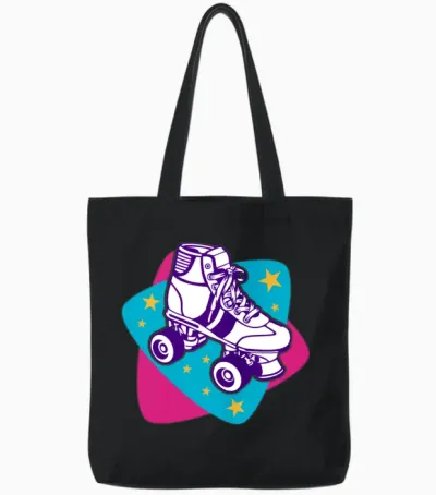 Roller Skate - Retro Skate Disco Tote Bags - Black