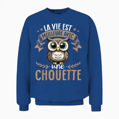 Je M'en Fous Je Suis Une Chouette - Cute Owl T-Shirt, Black, S Unisex Sweatshirt - Royal