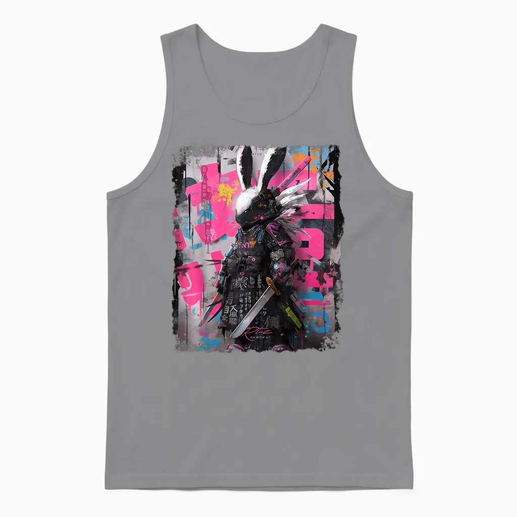 Hip Hop Y2k Hase Hipster Edgy Streetwear Bunny Samurai Unisex Tank Top in Sport Grey