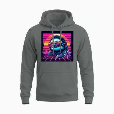 Synthwave Retro 80's Sloth Unisex Hoodie - Graphite Heather