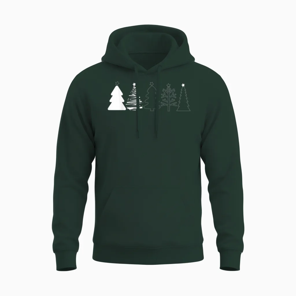 Rustic Christmas Trees Winter Forest Minimalist Unisex Hoodie in Forest