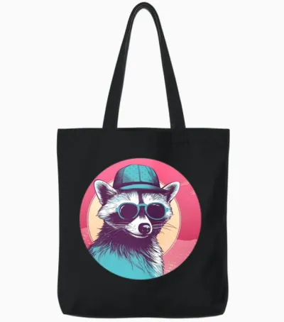 Style Raccoon Lovers Retro Tote Bags - Black