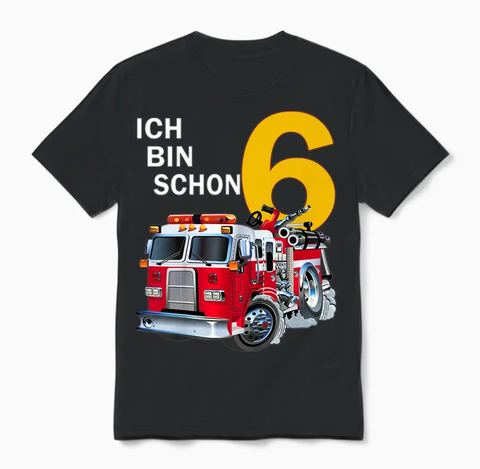 Children's 6th Birthday Boy Gift Idea Outfit Ich Bin Schon 6 T-Shirt, Black Unisex T-Shirt in Black