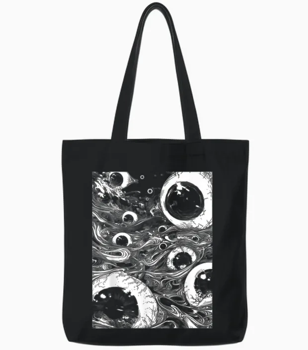 Creepy Horror Eyeballs | Grunge Edgy Weirdcore Aesthetic Tote Bags in Black