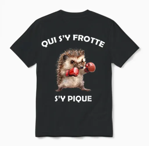 Hérisson Boxeur, Qui S'y Frotte S'y Pique - Humour Animal T-Shirt, Black, S Unisex T-Shirt in Black