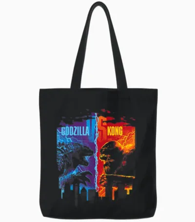 Godzilla X Kong T-Shirt, Unisex-Adults, Short Sleeve, Black, Small Tote Bags - Black