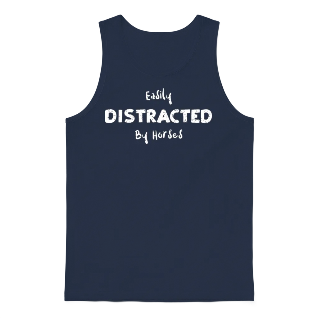 Easily Distracted by Horses Horse Lovers Unisex Tank Top - Navy