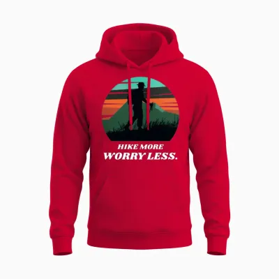 Hike More Worry Less Hiking Unisex Hoodie - Red
