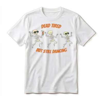 Dancing Skeleton Halloween Fall Graphic Unisex T-Shirt - White