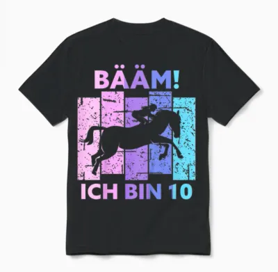 Children's 10th Birthday Girl Ten Years Old Horse Bäm! I Am 10 T-Shirt, Black Unisex T-Shirt - Black