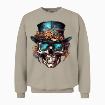 Steampunk Totenkopf Hut Zylinder Mechanik Zahnrad Cyborg Unisex Sweatshirt - Sand