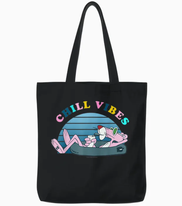 The Casual Vibe of the Pink Panther T-Shirt, Black, S Tote Bags in Black