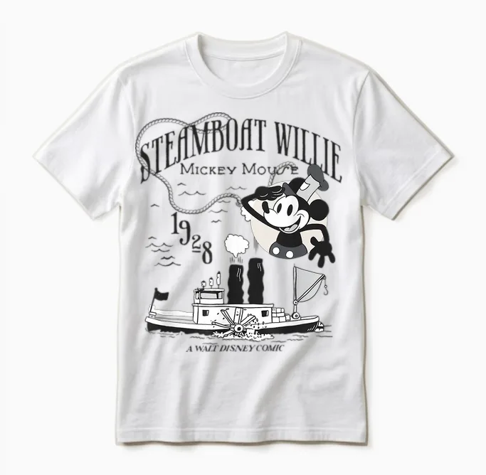 Mickey Mouse Steamboat Willie Unisex T-Shirt in White