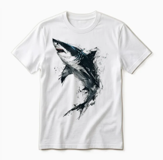 Shark Painting Art Abstract Animal Drawing Graphic Shark T-Shirt, White Unisex T-Shirt in White