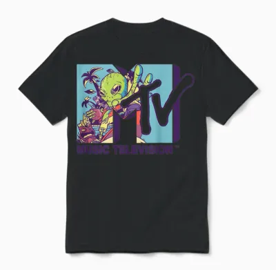 Mademark X Mtv - the Official Mtv Logo with an Alien Drinking Milk of Coconut Unisex T-Shirt - Black