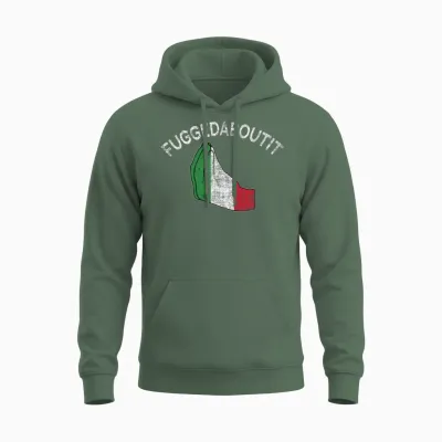 Fuggedaboutit Italian Hand Gesture Unisex Hoodie - Military Green