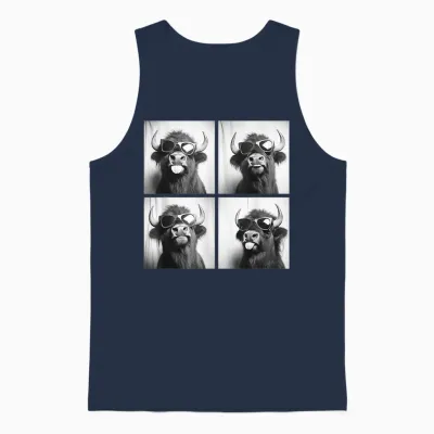 Funny Bison with Sunglasses Animal Pattern Humor Unisex Tank Top - Navy