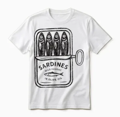 Vintage Sardinen Dose Retro Dosenfisch & Feinschmecker Motiv Unisex T-Shirt - White