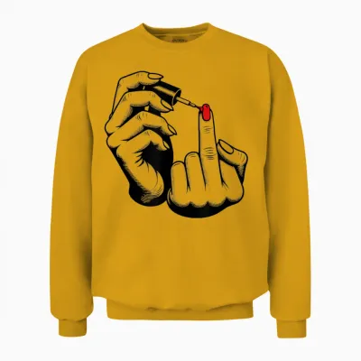 Funny Feminist Nail Polish Painting Middle Finger Feminism T-Shirt, White Unisex Sweatshirt - Gold
