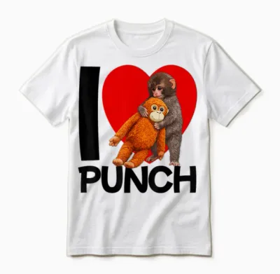 Cute Baby Monkey Heart Named I Love Punch Plush Hug Unisex T-Shirt - White
