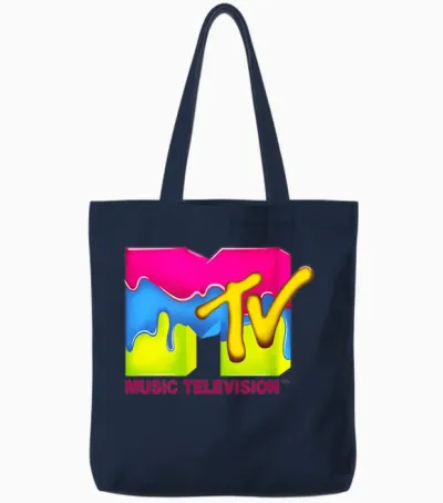 Mtv Neon Paint Drip Retro Logo T-Shirt, Black, S Tote Bags - Navy