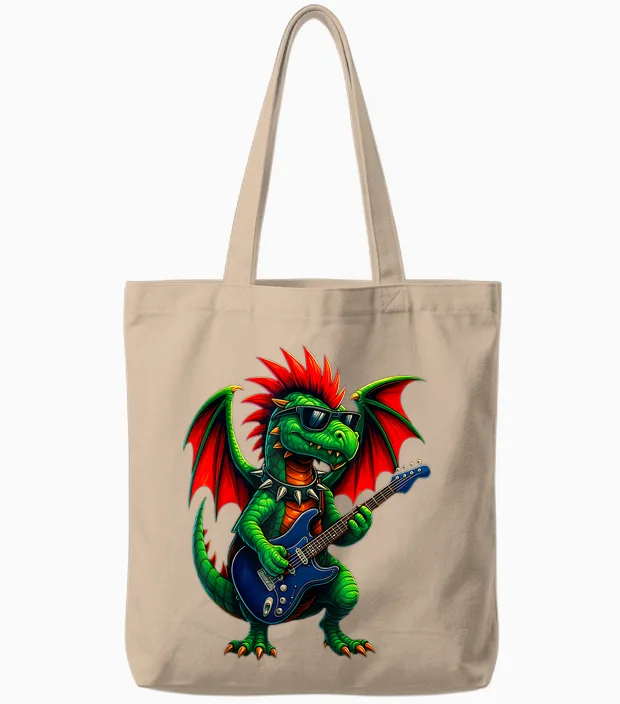 Dragon Punk Rock Funny Guitar Band Kids Boys Girls Tote Bags in Natural