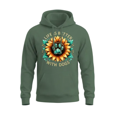 Dog Lover Life Is Better with Dogs Unisex Hoodie - Military Green