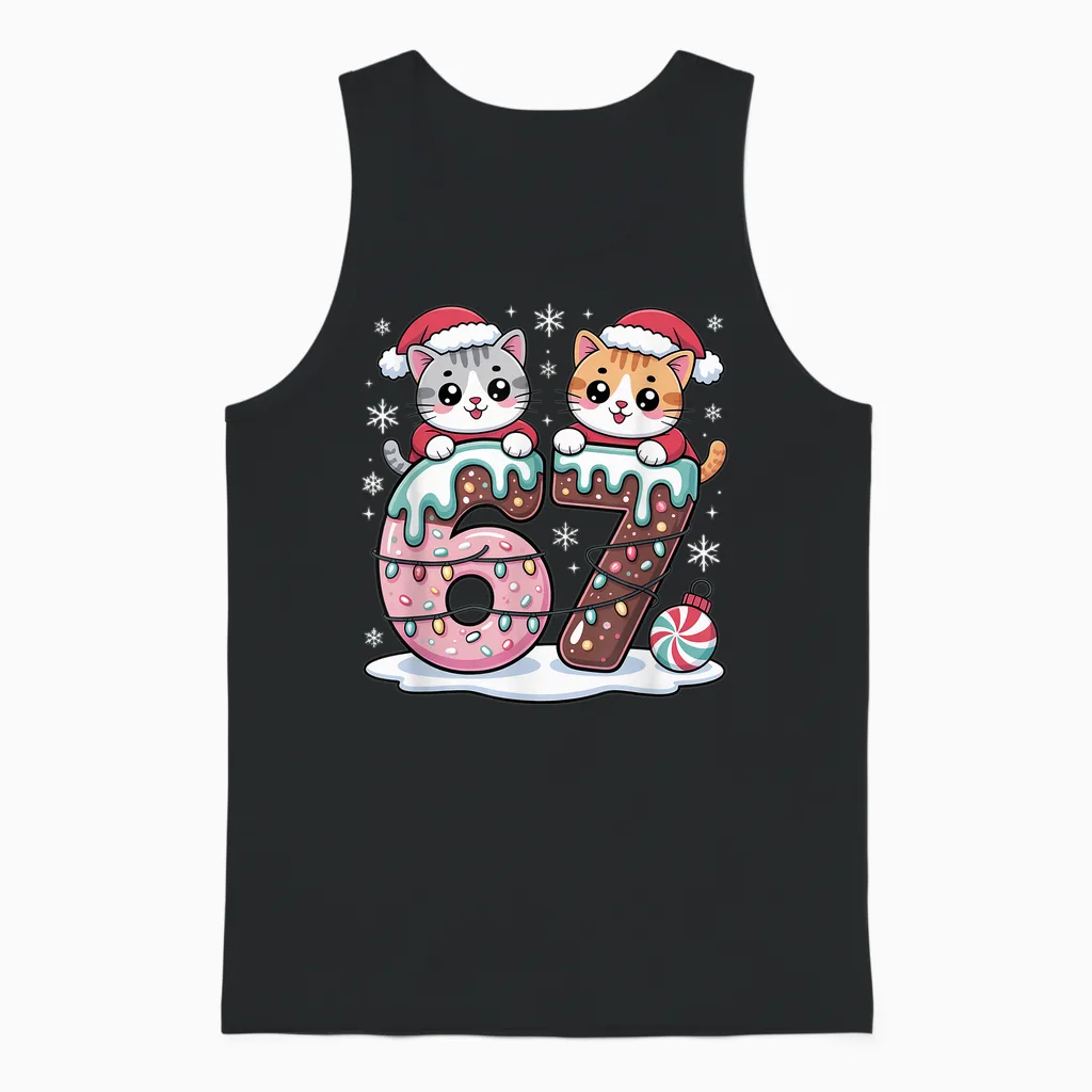 67 Funny Meme Kawaii Cats Christmas Ice Cream Drip 6 7 Unisex Tank Top in Black