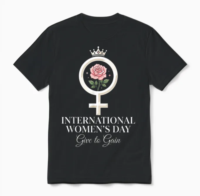 8 March Give to Gain International Women's Day 2026 Unisex T-Shirt in Black