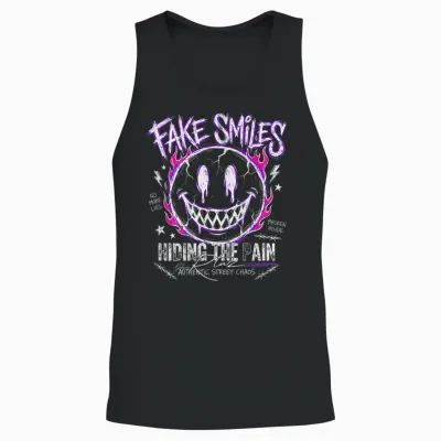 Backprint Streetwear Mode Fashion Damen Herren Retro Smile Unisex Tank Top - Black