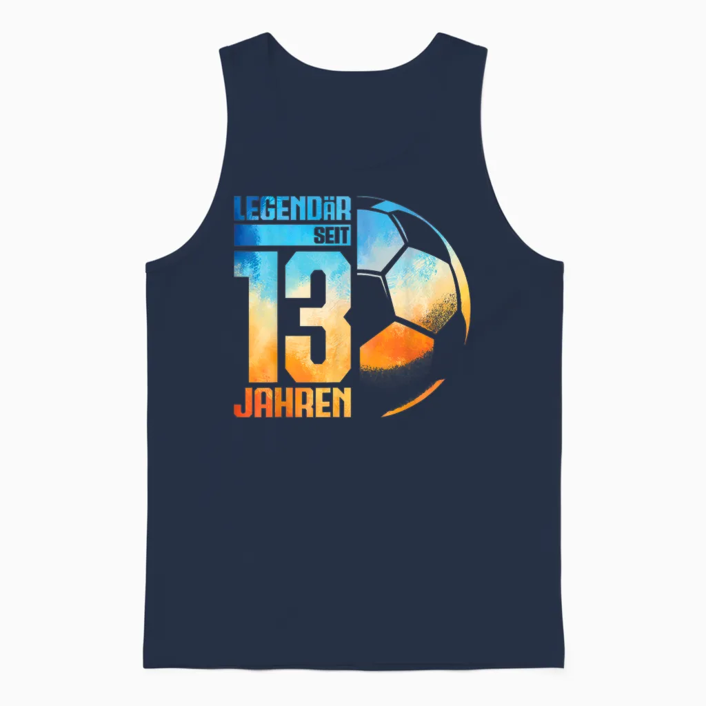 13th Birthday Decoration Football Player 13 Years Boy Teenager T-Shirt, Black Unisex Tank Top in Navy