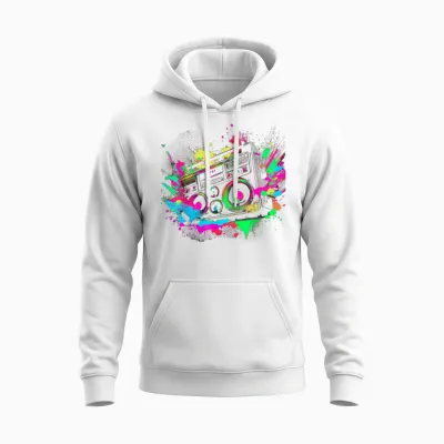 80s 90s Retro Party Fancy Dress Cassette T-Shirt, Black Unisex Hoodie - White