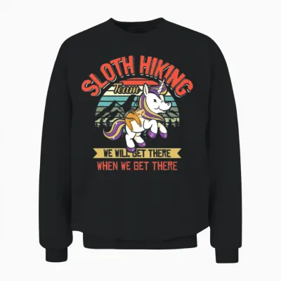 Sloth Hiking Team Sloth Riding Unicorn Hiking Unisex Sweatshirt - Black