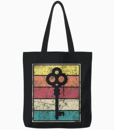 Key Retro Vintage Retro Stripes Tote Bags - Black
