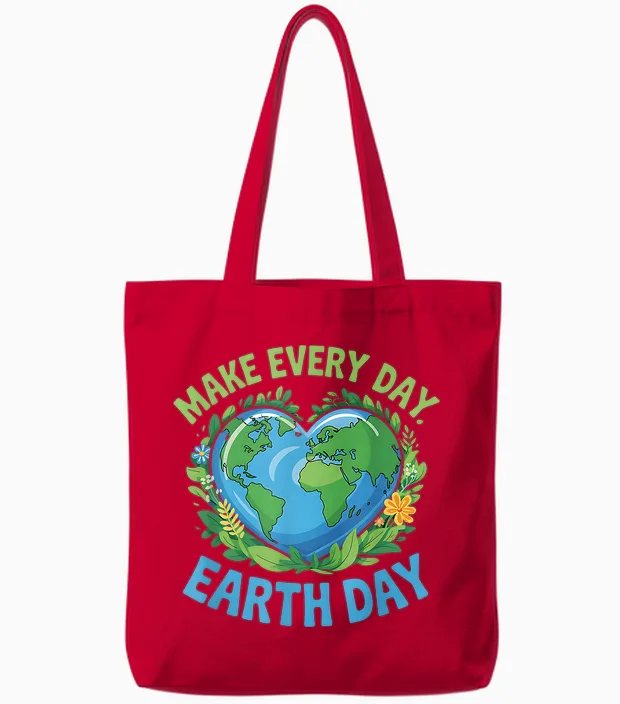 Save the Planet Everyday Earth Day Earth Day Tote Bags in Red